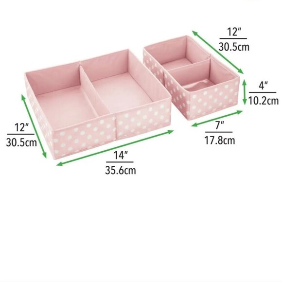 4 Piece Set Pink and White Polka-dot Fabric Drawer Organizers - Picture 2 of 5